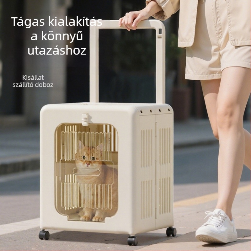 Kisállat utazótáska kerekkel, nagy belső térrel, összecsukható, átlátszó ablakkal, macskáknak és kutyáknak