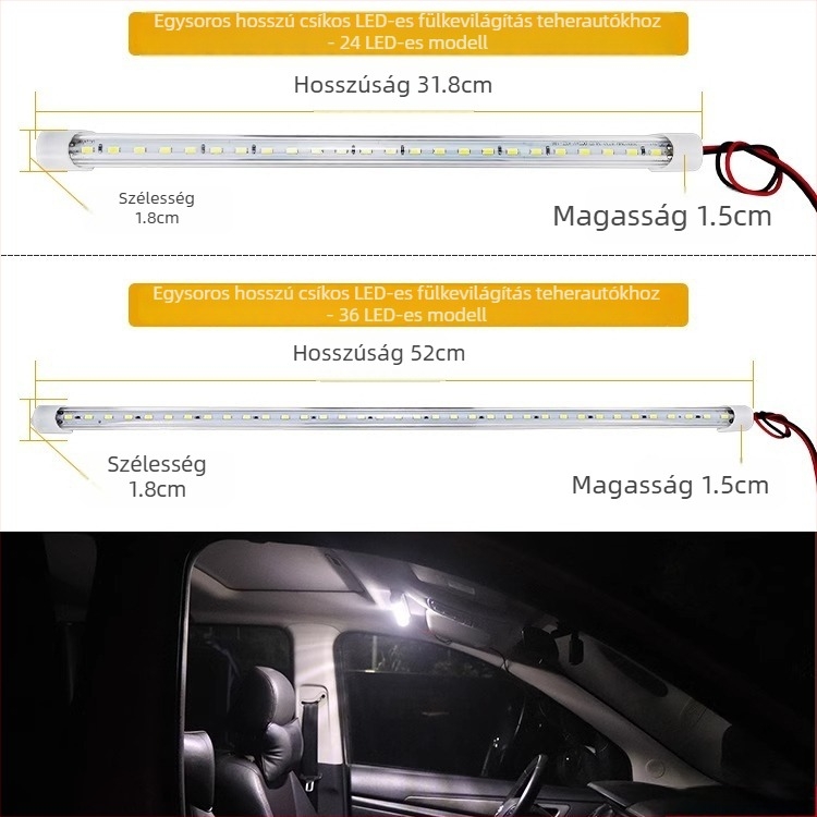12V/24V LED belső világítás autóhoz és teherautóhoz, kabin világító sáv, olvasólámpa, tetőfény kapcsolóval