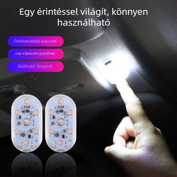 Autóhoz tervezett LED olvasólámpa érintésérzékelővel, USB töltéssel, tetőre szerelhető vészvilágítás