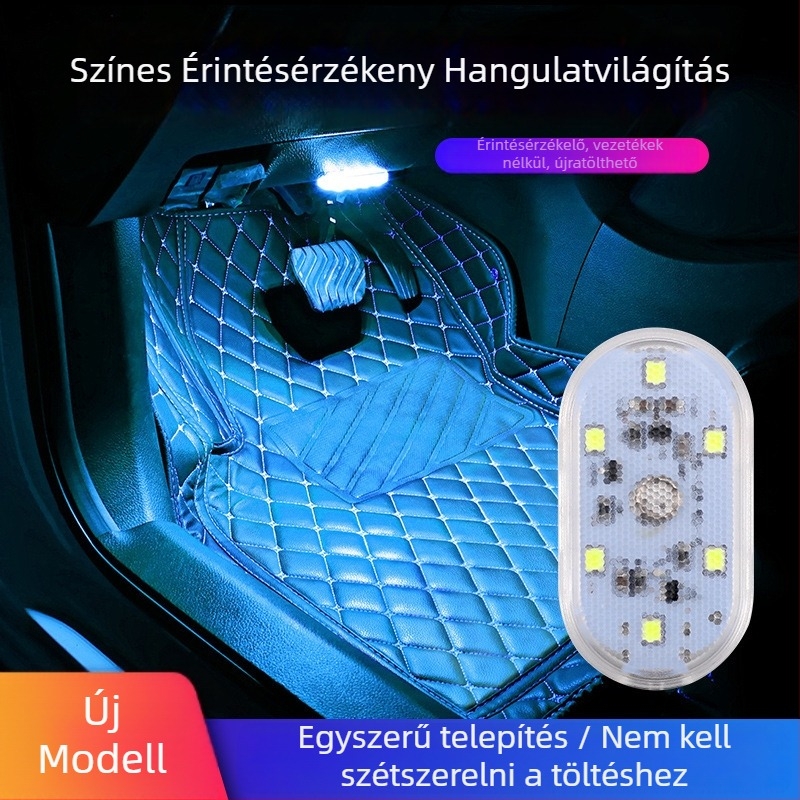 Autóhoz tervezett LED olvasólámpa érintésérzékelővel, USB töltéssel, tetőre szerelhető vészvilágítás
