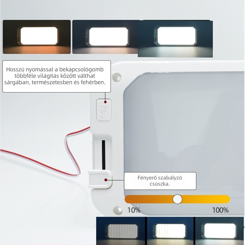 LED mennyezeti lámpa – téglalap alakú, állítható fényerővel, 12-30V, 15W, Modell FCD18, 50 000 óra élettartam (belső)