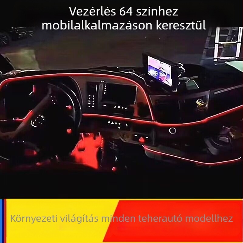 24V-os teherautó belső LED hangulatfény a műszerfalhoz és a középső konzolhoz – hideg fehér fény