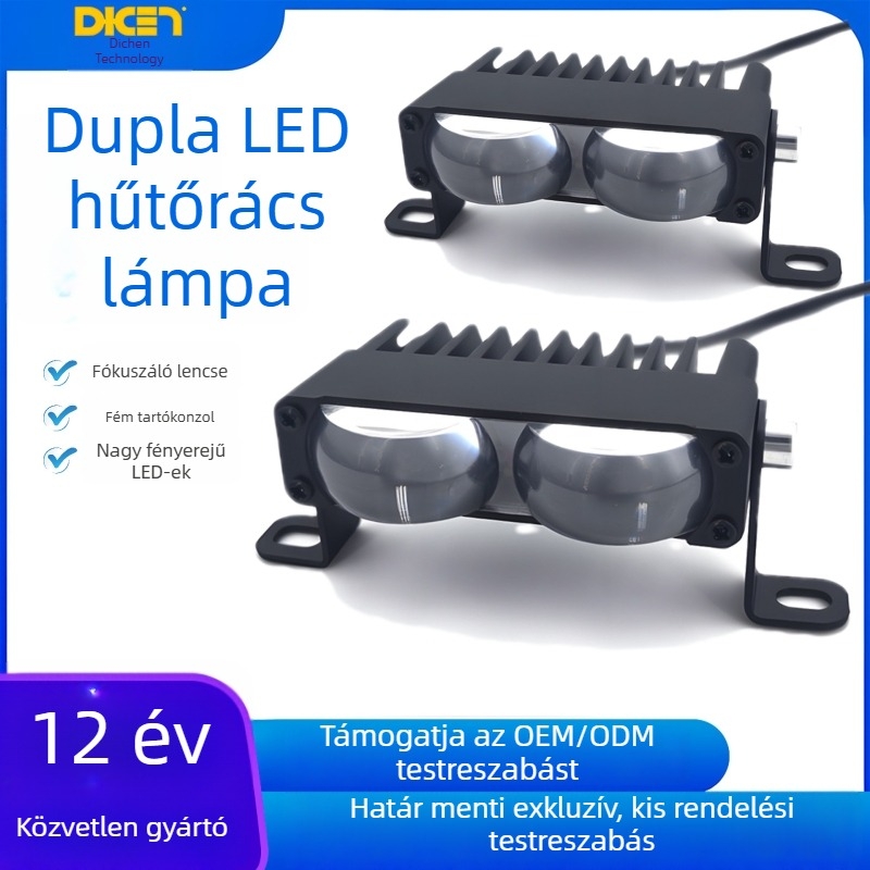Autó elülső rácsához LED világítás, vízálló spotlámpa, lézeres kiemelés, sárga és fehér kettősségű fény, károsodásmentes szerelés