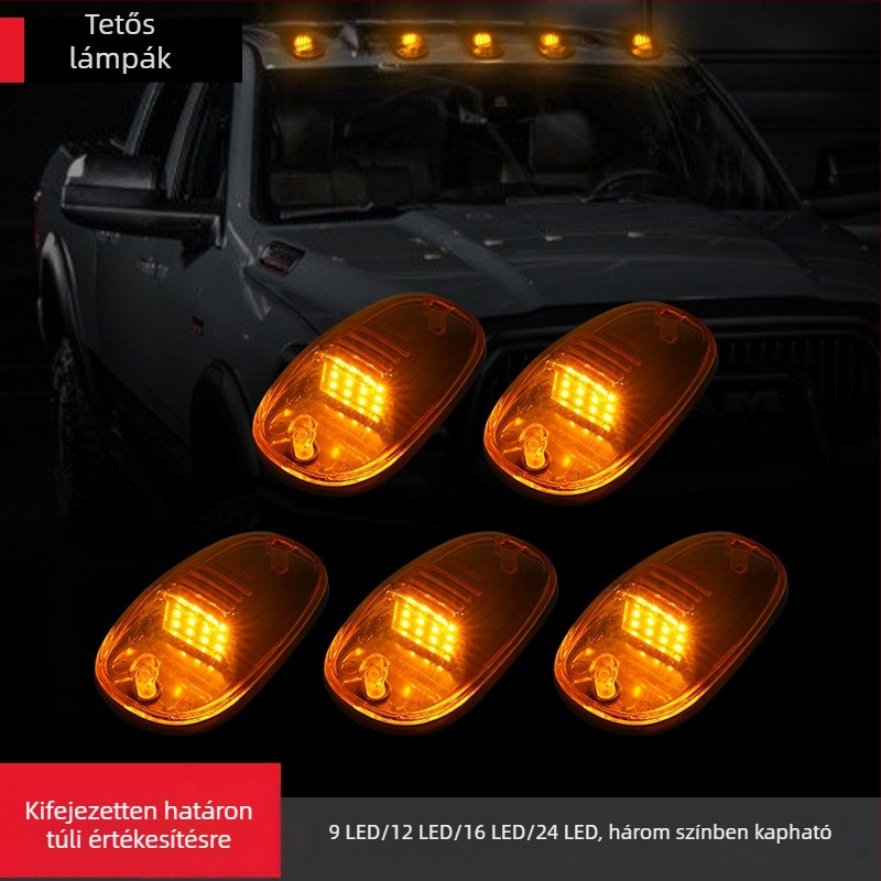 Járműfedél LED világítás, 12/16 LED, SKD01 széles látószögű lámpa, figyelmeztető sárga fény, megfelelő teherautókhoz és pickupokhoz