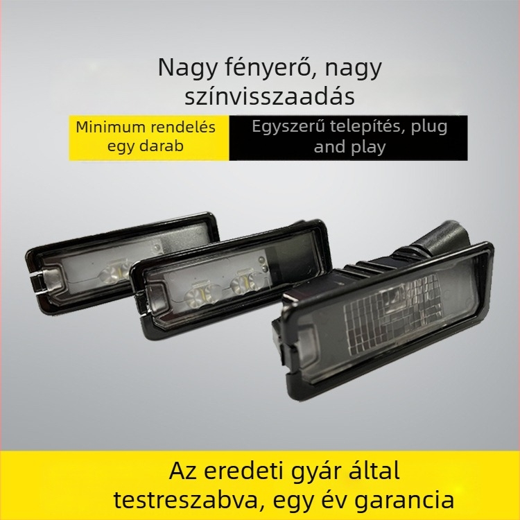 Volkswagen rendszámlámpa LED és halogén opcióval — egy- vagy kettős LED egység, 12V