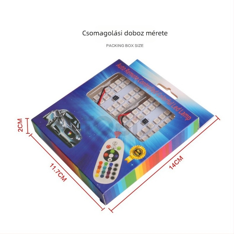 Autó LED olvasólámpa távirányítóval RGB, 5050 SMD panel, 12V, 3.5W