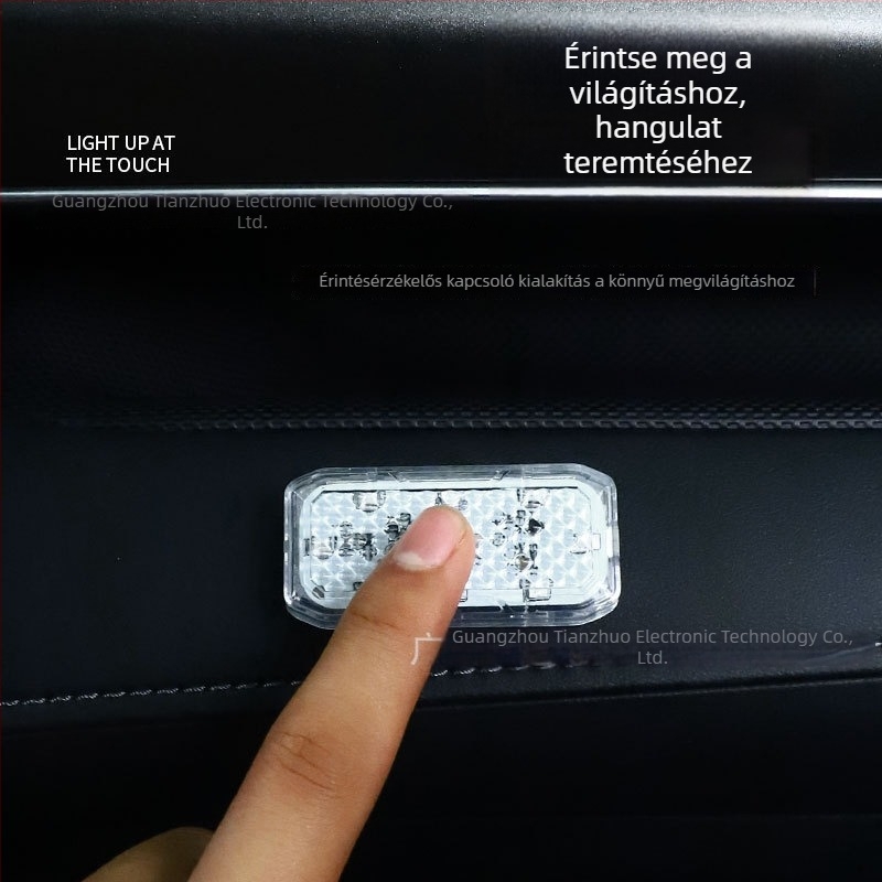 Autó belső olvasólámpa LED környezeti világítással, érintésérzékelővel és USB töltéssel, tetőre szerelve