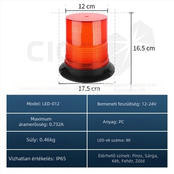 LED-012 Tetőre szerelt Strobe riasztó fény targoncák és mérnöki járművek számára, 12-24V, 40W, 1760 lm, 50 000 h