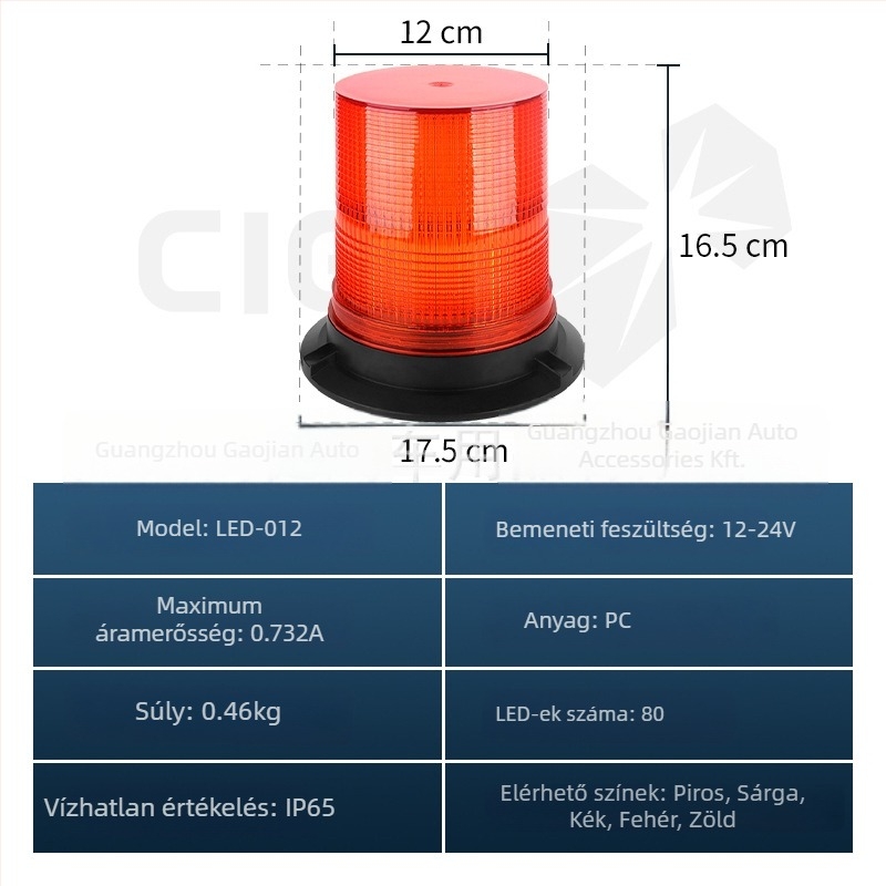 LED-012 Tetőre szerelt Strobe riasztó fény targoncák és mérnöki járművek számára, 12-24V, 40W, 1760 lm, 50 000 h