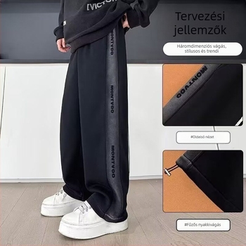 Férfi egyenes szabású velúr nadrág Cupro szálas szövet, vastag anyag, japán retro stílus, 2024 tavasz