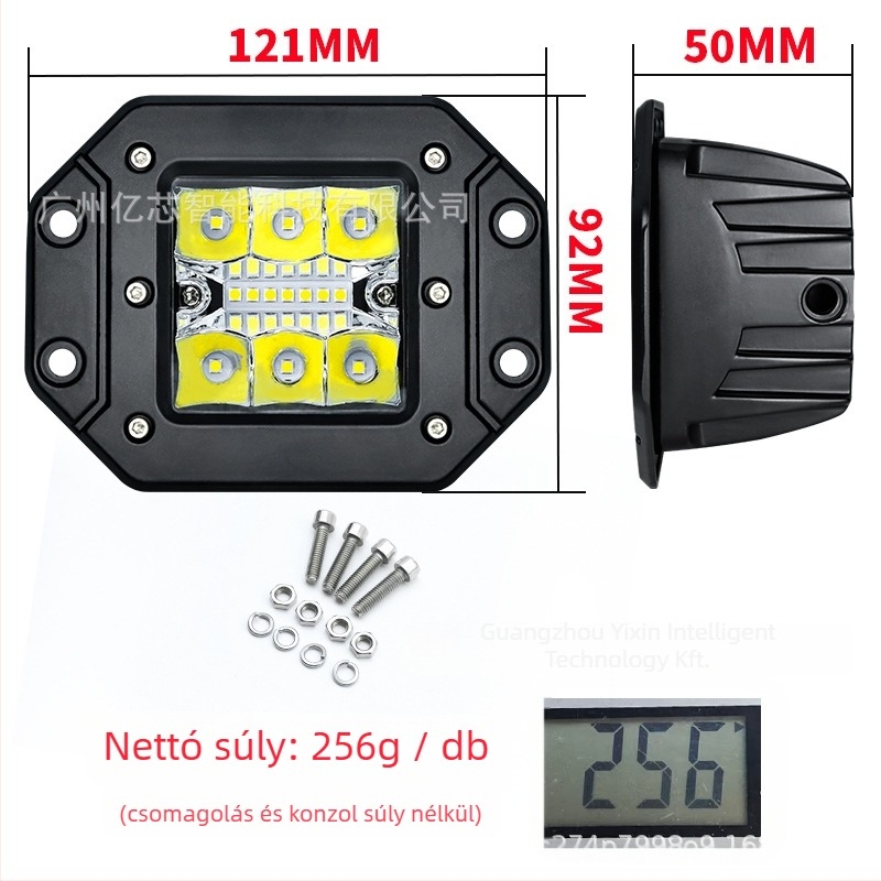 LED munkalámpa, négyszögletes első lökhárító off-road járműhöz, 12/24V, 36W, 4800LM, 6000K, 30000h