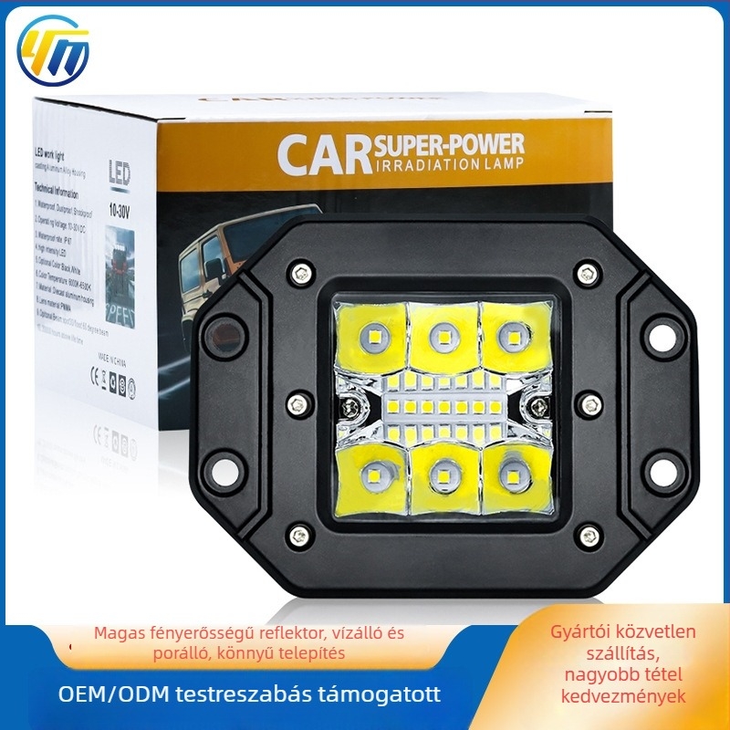 LED munkalámpa, négyszögletes első lökhárító off-road járműhöz, 12/24V, 36W, 4800LM, 6000K, 30000h