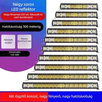 Négy sor LED hosszú spotfény autókhoz, 12V/24V, teherautók számára, erős fényű, ultra-fényes, szerelhető tetőre vagy középső rácsra, univerzális