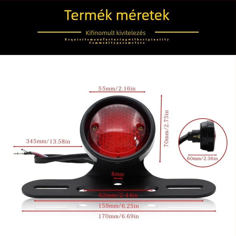 Motorkerékpár hátsó lámpa - Retro LED kör alakú lámpa, 10W, 12V LED