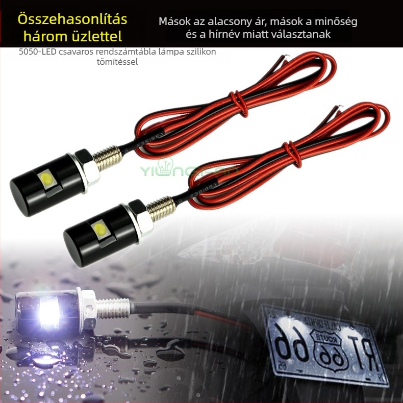 LED rendszám világítás csavaros kivitelben, 1 LED 5050, fehér, vízálló, alumínium, 12V