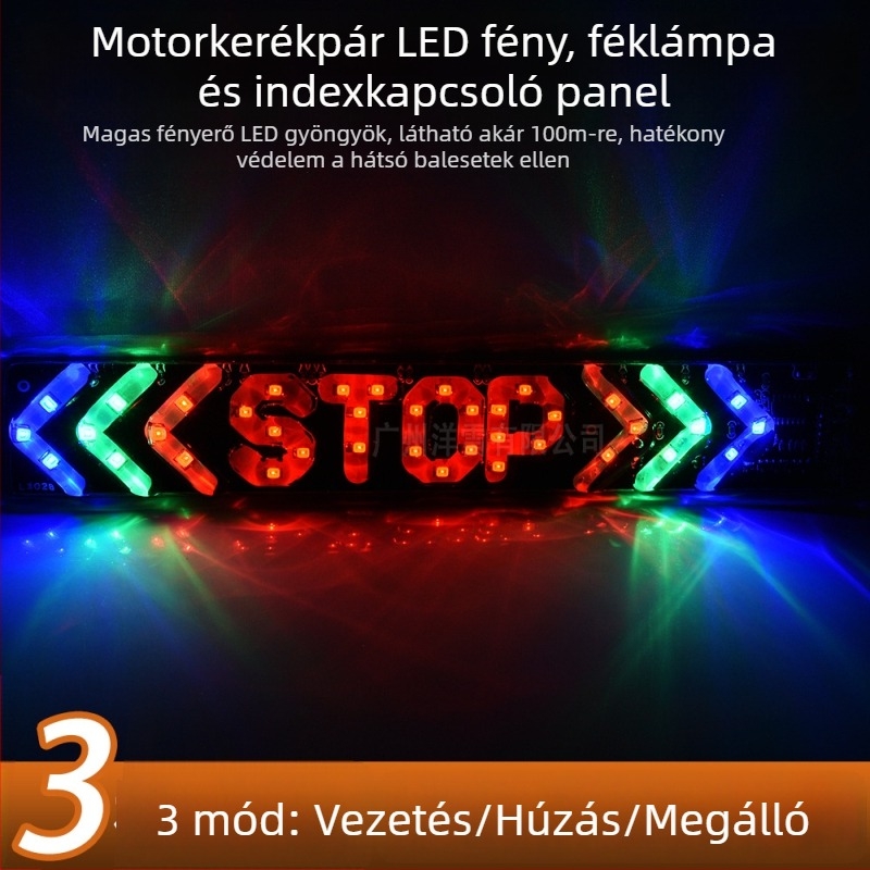 LED hátsó lámpa motorkerékpárhoz – féklámpa, irányjelző és rendszámtábla világítás, STOP modell, univerzális illeszkedés