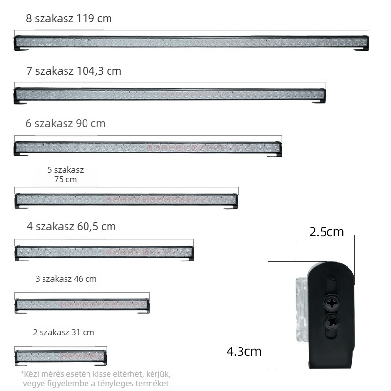 Autó LED figyelmeztető sáv – nagy fényerő, 12V, 5W, modell JSD17, PC anyag, vízálló