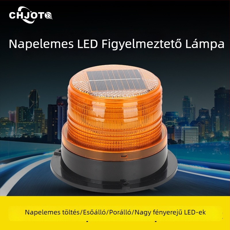 Napelemes LED-es autós figyelmeztető lámpa, éjszakai villogással, mágneses tetőre rögzíthető.