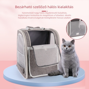 Macska hordozó hátizsák - Oxford anyag, kapacitás 43, összehajtható, hordozható, egyszínű mintázat