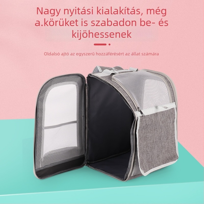 Macska hordozó hátizsák - Oxford anyag, kapacitás 43, összehajtható, hordozható, egyszínű mintázat