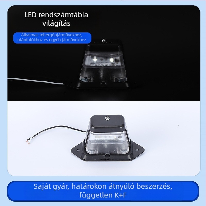 Két LED-es rendszámtábla világítás rövid tartóval teherautókhoz, személyautókhoz és utánfutókhoz (10-30V)