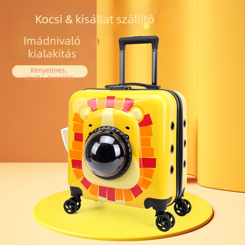 Kisállat utazótáska karikatúra mintával – nagy kapacitású, kemény PC anyagú, hordozható utazásokra
