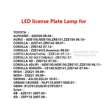Toyota Auris LED rendszámtábla világítás (12V, 2.8–3W, 6000K, 50 000 óra, ABS+LED)