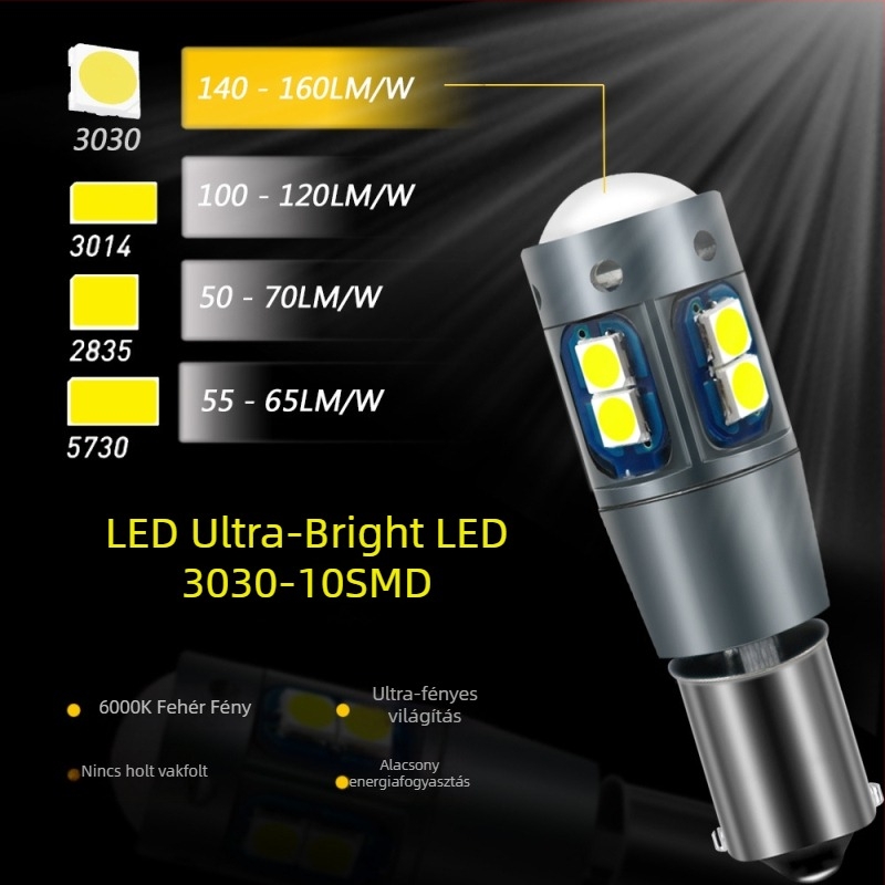 LED BA9S 3030 10SMD autó olvasólámpa alumínium házban, fehér fény