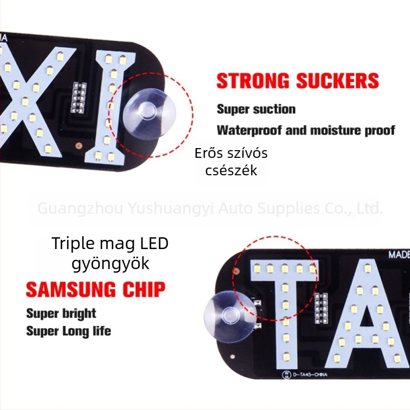 Autó LED TAXI jelzőfény, TAXIDX modell, 12V, 3W, ABS.
