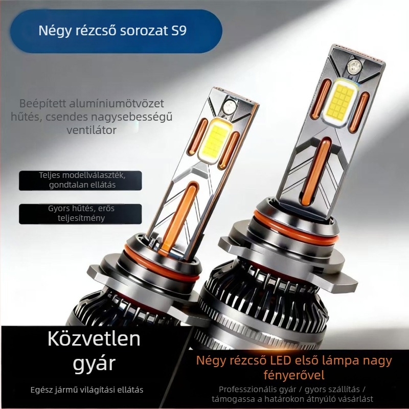 S9 négy rézcső LED autó lámpa, 65W, 30V, 15000 lm, alumínium ötvözet, élettartam 80000 óra