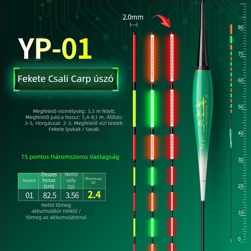 Horgász úszó világítótesttel, kettős használat, anti-szél és anti-hullám, vastag farok • Anyag: kompozit anyag • Márka: Default Item