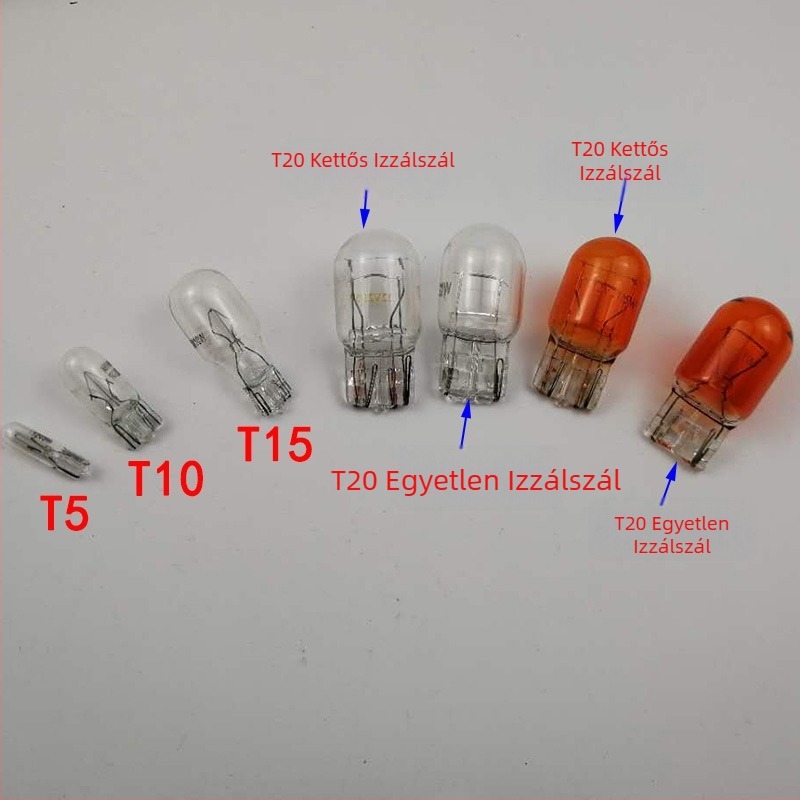 Autóipari műszerfal-lámpa T5/T10/T15/T20, 12V 5W/10W/21W, kis jelzőlámpa