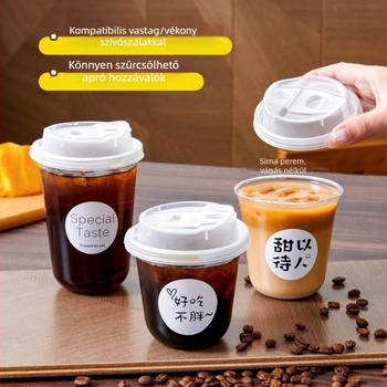 Sűrített, egyszer használatos áttetsző műanyag pohár fedővel kávéhoz és tejes teához, 360–500 ml