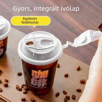Sűrített, egyszer használatos áttetsző műanyag pohár fedővel kávéhoz és tejes teához, 360–500 ml