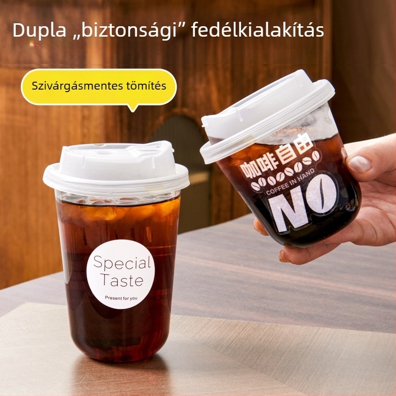Sűrített, egyszer használatos áttetsző műanyag pohár fedővel kávéhoz és tejes teához, 360–500 ml