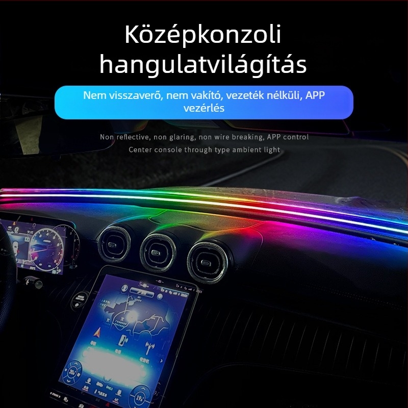 Univerzális autó első szélvédő LED környezeti világítása alkalmazásvezérléssel, színváltó USB műszerfal fénycsík