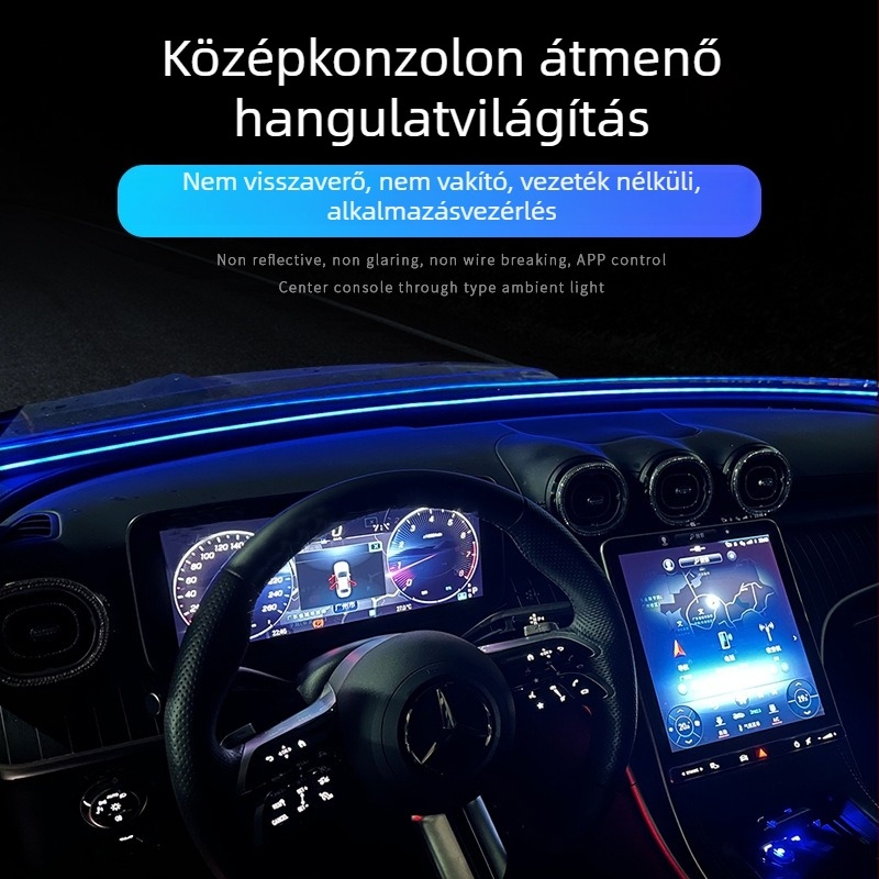 Univerzális autó első szélvédő LED környezeti világítása alkalmazásvezérléssel, színváltó USB műszerfal fénycsík