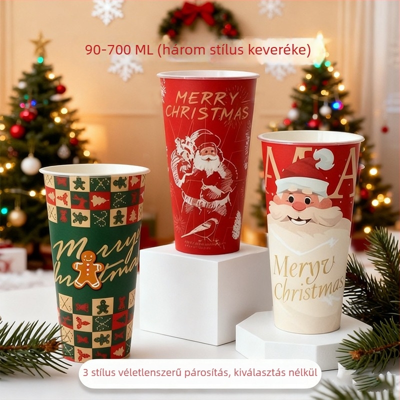 Egyszer használatos forró italos pohár karácsonyi mintával, PP anyagú, 700 ml, kerek, testreszabható