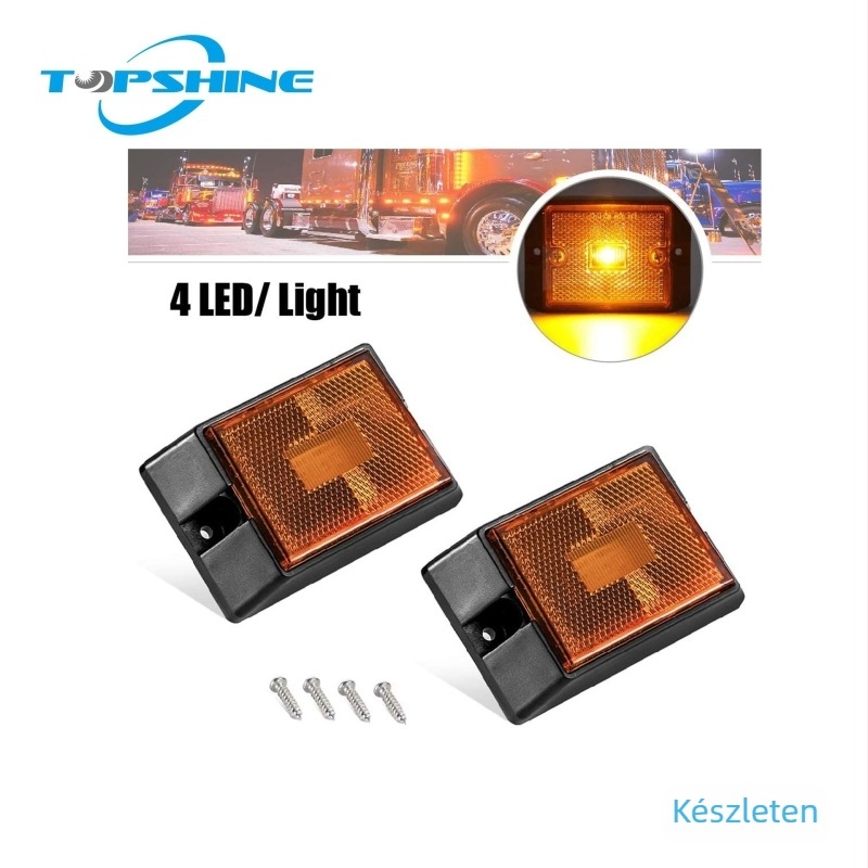 Sárga LED jelzőfény – oldaljelző kamionokhoz, vízálló, Modell 101021, 12V, 1W, 80mA