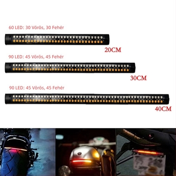 Motorkerékpár LED két színű menet- és irányjelző fénye, villogó fényerővel és rendszámtábla‑világítással (10W, 12V, 0.3A, szilikon ház, univerzális)