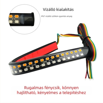 Motorkerékpár LED két színű menet- és irányjelző fénye, villogó fényerővel és rendszámtábla‑világítással (10W, 12V, 0.3A, szilikon ház, univerzális)