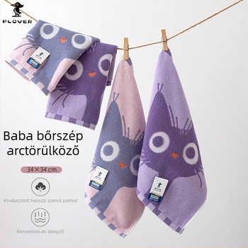 100% pamut gyerek arc törölköző, négyzet alakú fürdető törölköző, jacquard 32S, vastított, szöszmentes, 50–80 g