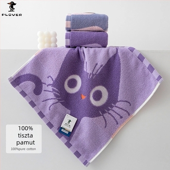 100% pamut gyerek arc törölköző, négyzet alakú fürdető törölköző, jacquard 32S, vastított, szöszmentes, 50–80 g