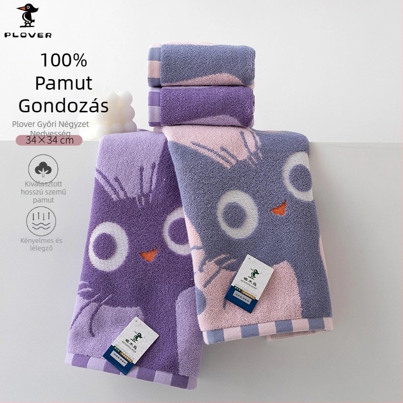 100% pamut gyerek arc törölköző, négyzet alakú fürdető törölköző, jacquard 32S, vastított, szöszmentes, 50–80 g