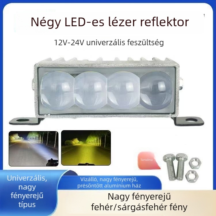 LED lézeres négy LED-es lencsés reflektor autókhoz és teherautókhoz – ultra fényes sárga és fehér fény, szabadon kapcsolható külső nagy fényerő
