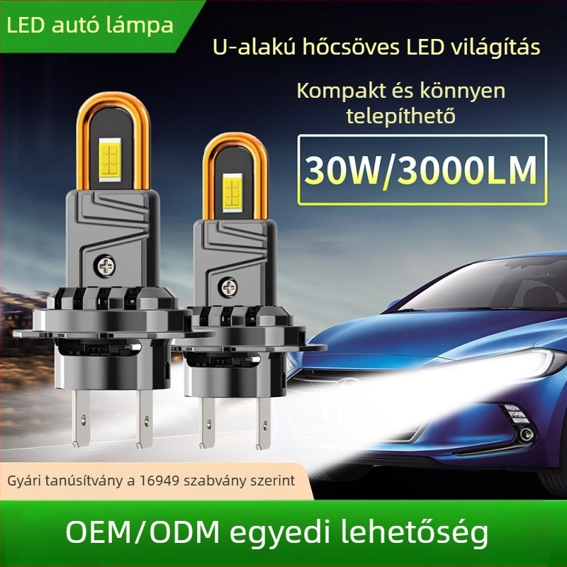 LED autó lámpa H7 Plug-In, U-alakú rézcső, 30W, 12V, 3000lm
