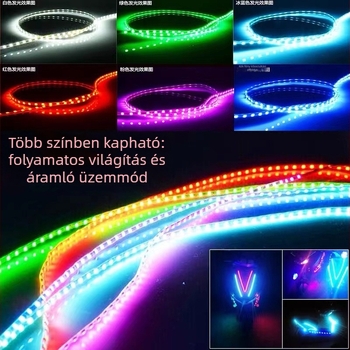 12V-os LED dekoratív fénycsík robogóhoz kísértet láng effektussal, vízáram-szerű villanással és rugalmas LED csíkkal