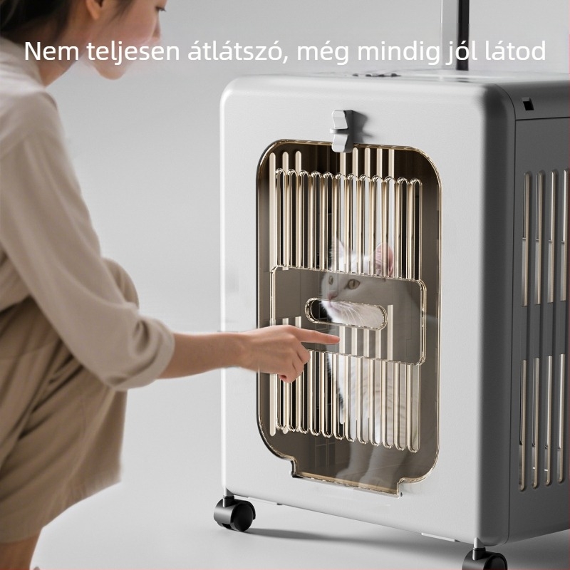 Macska utazó kerekes táska, összecsukható, lélegző műanyag szállító, kapacitás 18, alkalmas 3–5 kg testsúlyhoz