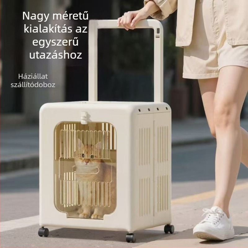 Macska utazó kerekes táska, összecsukható, lélegző műanyag szállító, kapacitás 18, alkalmas 3–5 kg testsúlyhoz