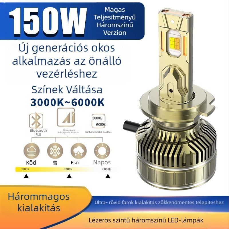 Autó LED elsőfényszóró APP-vezérléssel, laser, 9-36V, 150W, 98600 lm, Modell R80-APP, élettartam 30000h